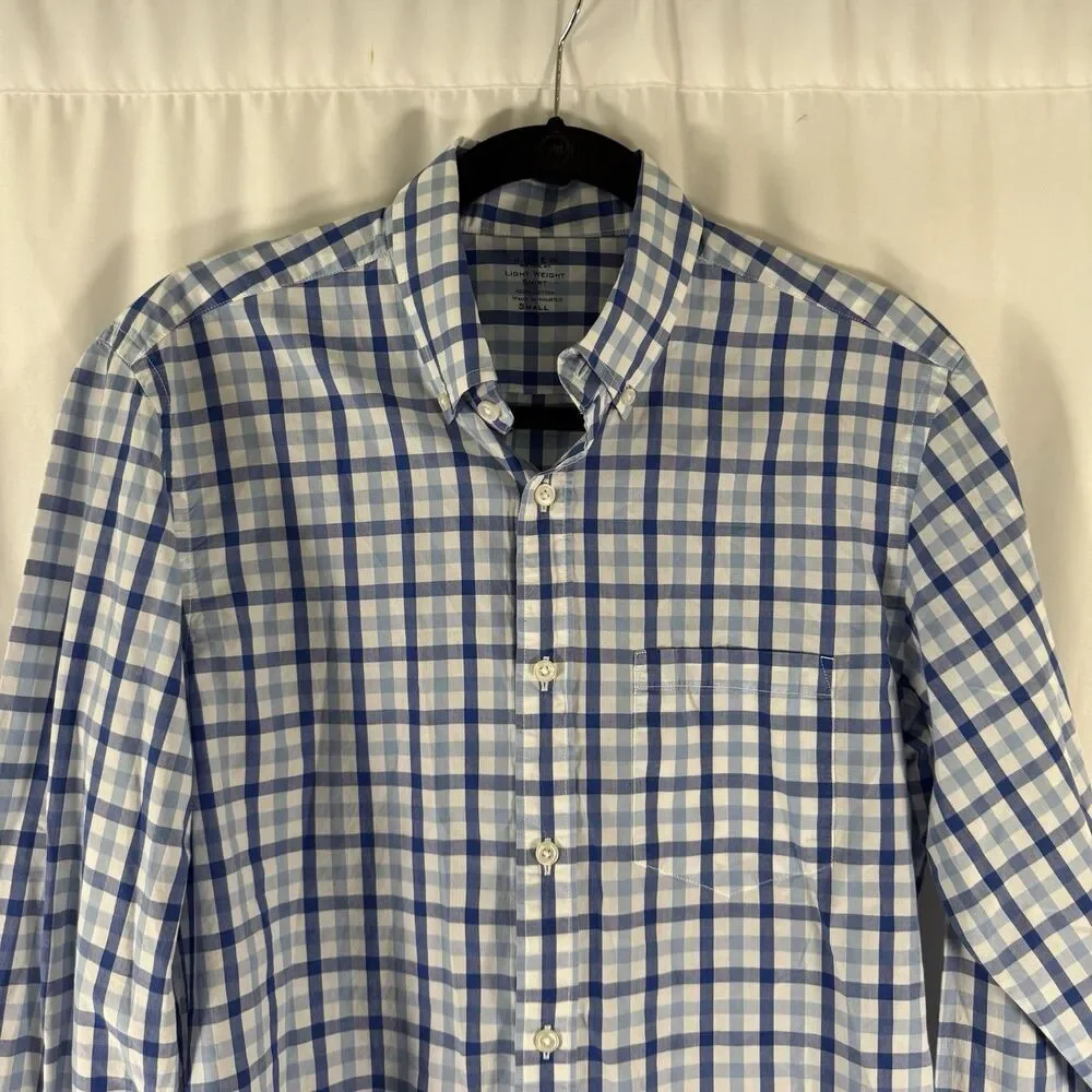 J. Crew Light Weight Shirt Men's Small Blue Plaid Long Sleeve Button Down Collar